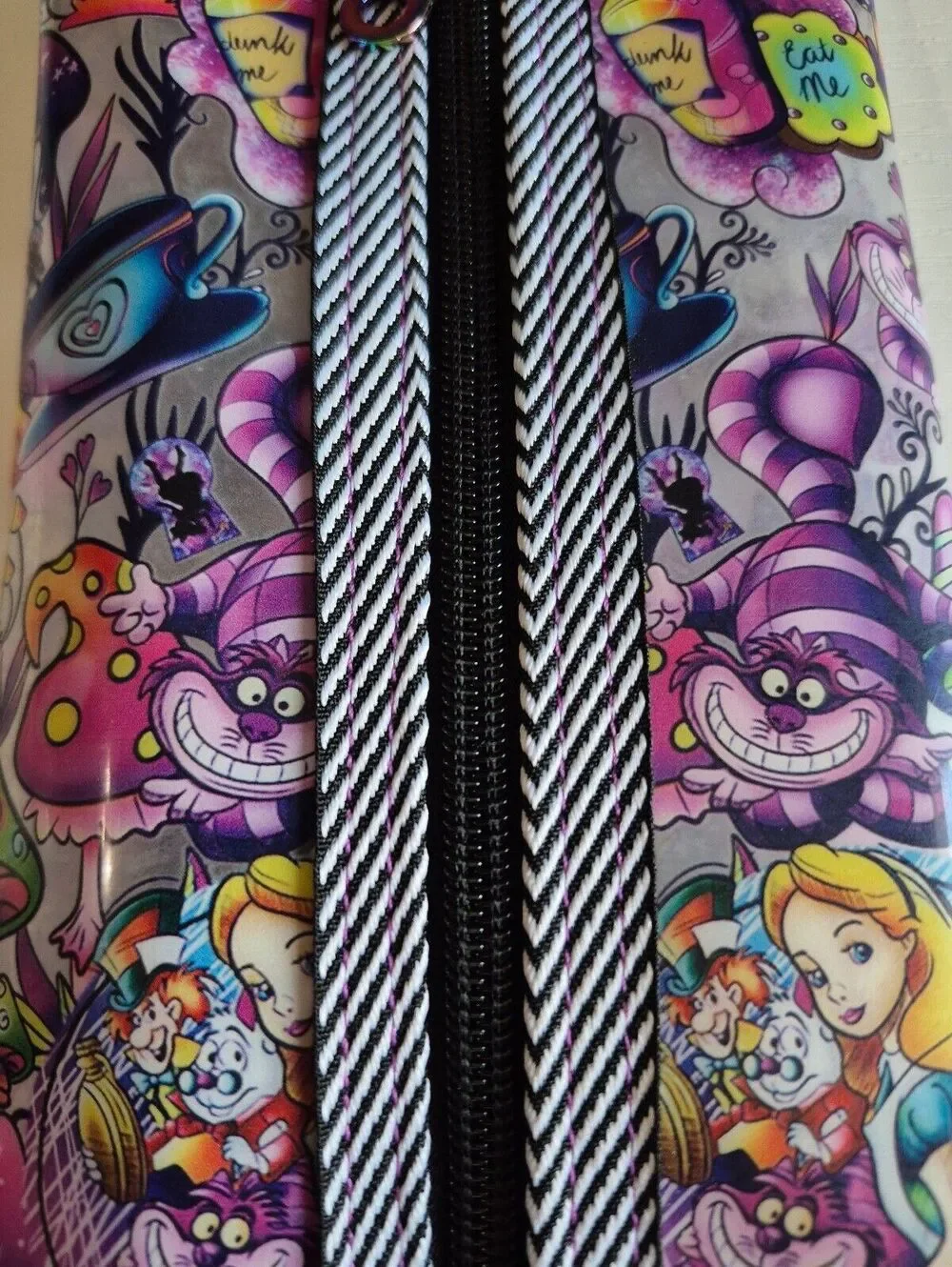 Clear purple tea party strip cat, makeup brush pouch